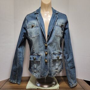 Faded Glory Stretch Denim Jean Jacket Embroidered Design - Size Missy 12